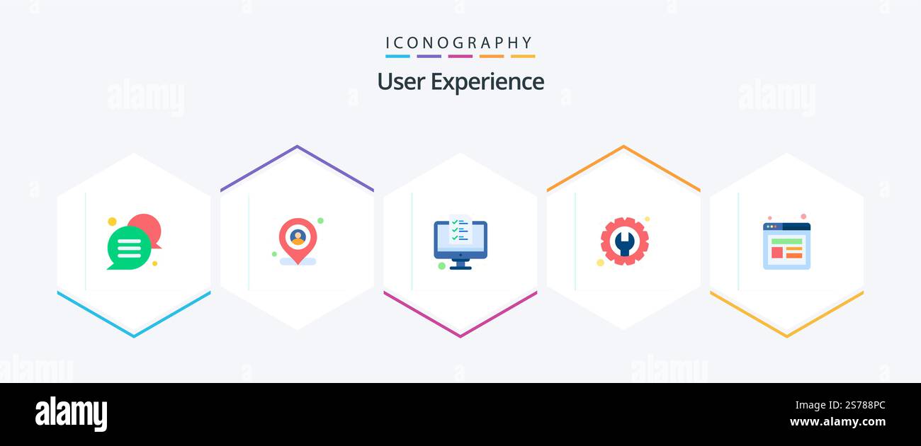 User Experience 25 Flat icon pack including experience. tools. computer. repair. gear Stock Vector