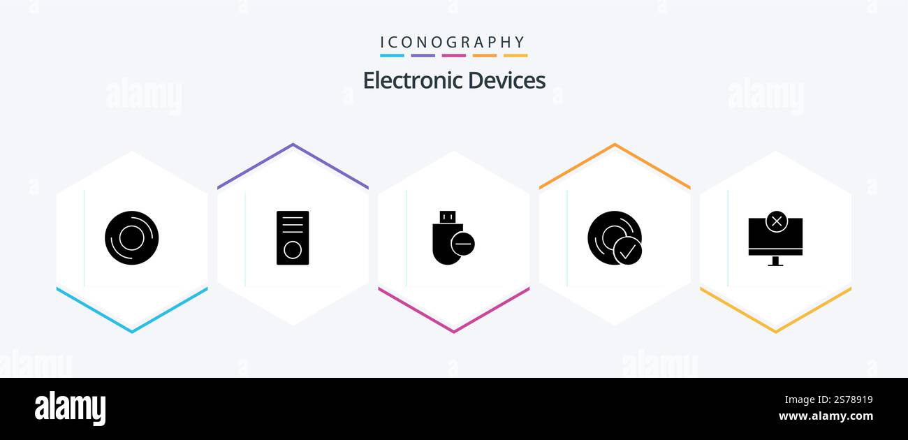 Devices 25 Glyph icon pack including devices. computers. gadget. stick. hardware Stock Vector