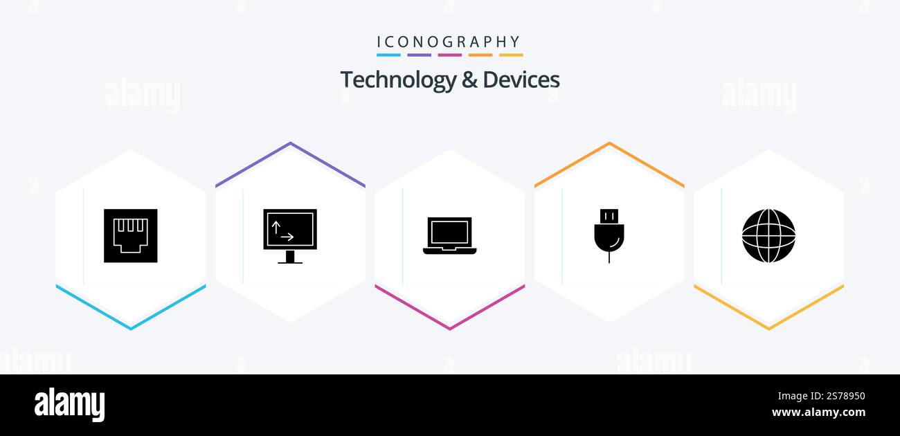 Devices 25 Glyph icon pack including globe. earth. devices. devices. technology Stock Vector