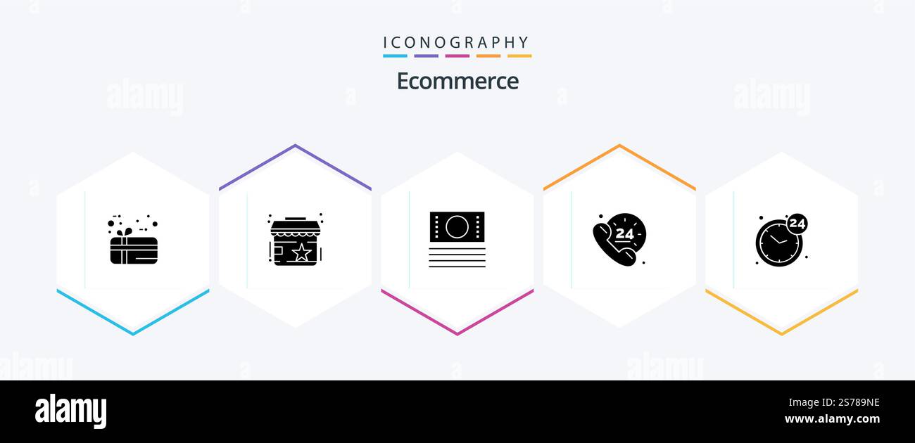 Ecommerce 25 Glyph icon pack including open. clock. ecommerce. help Stock Vector