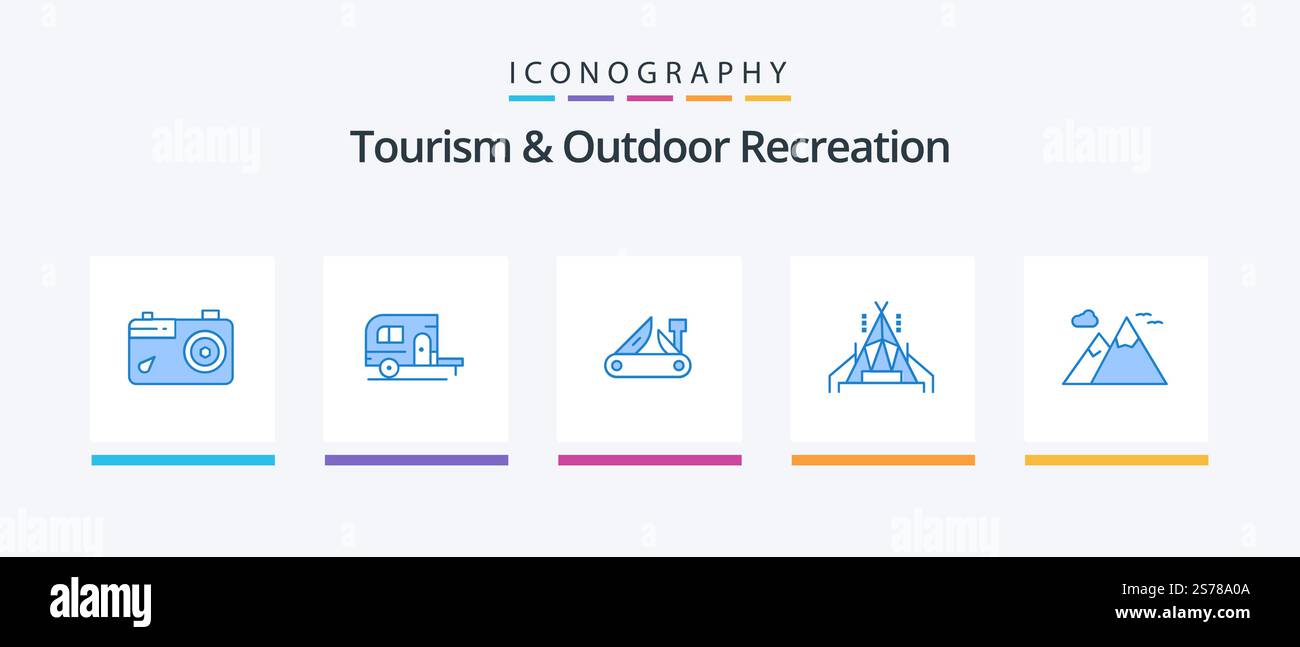 Tourism And Outdoor Recreation Blue 5 Icon Pack Including nature ...