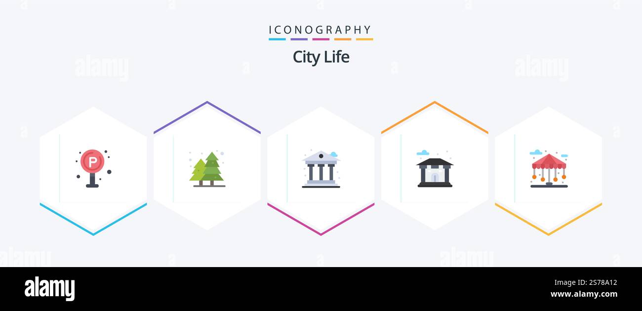 City Life 25 Flat icon pack including park. building. city. bank ...
