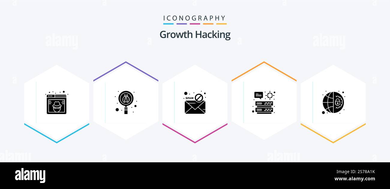 Hacking 25 Glyph icon pack including target. server. virus. datacenter. virus Stock Vector