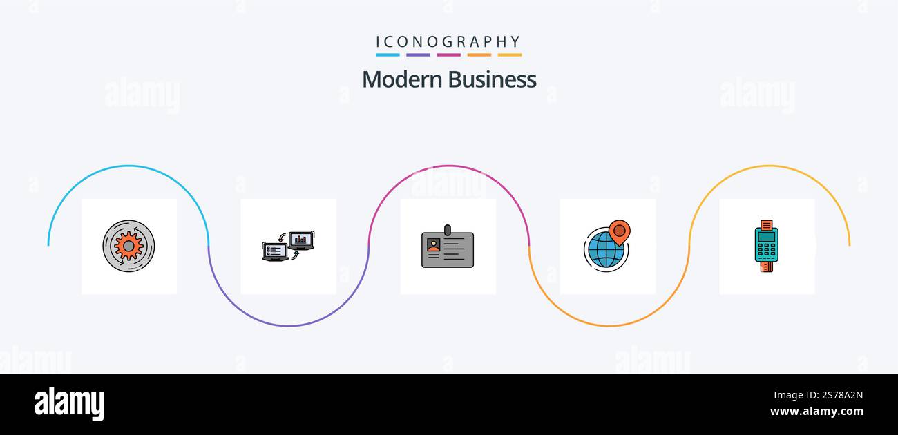 Modern Business Line Filled Flat 5 Icon Pack Including pass. id card ...