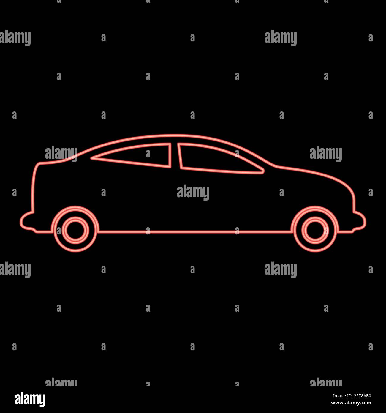 Neon car sedan red color vector illustration image flat style light. Neon car sedan red color vector illustration image flat style Stock Vector