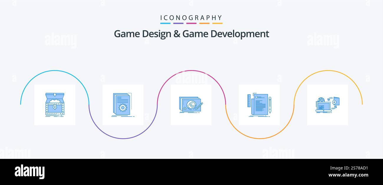 Game Design And Game Development Blue 5 Icon Pack Including file. code. program. game. new Stock Vector