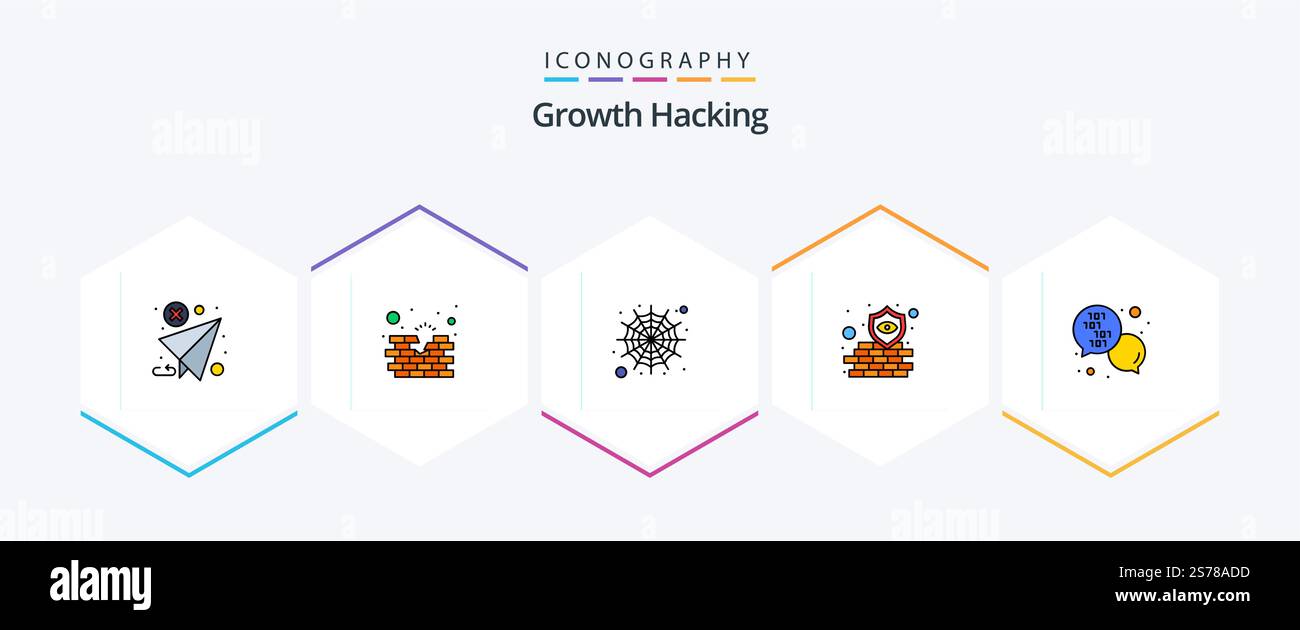 Hacking 25 FilledLine icon pack including development. shield. wall. security. antivirus Stock Vector