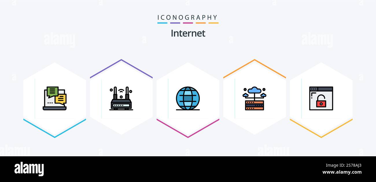 Internet 25 FilledLine icon pack including browser. network. wireless. hosting. world Stock Vector