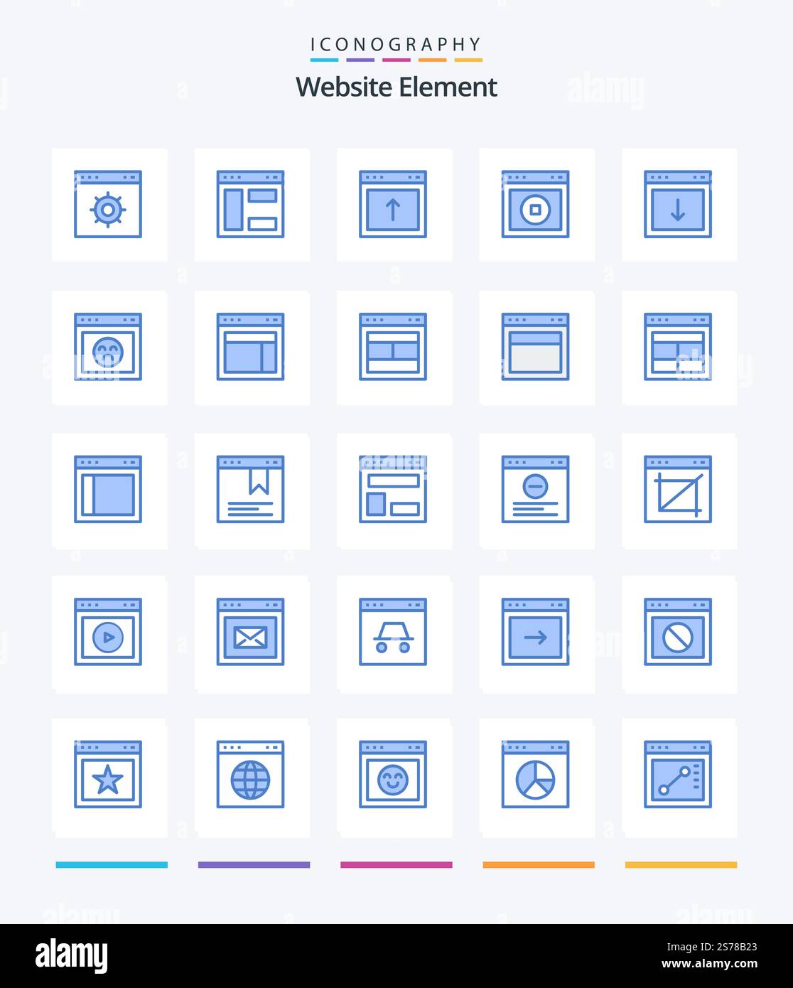 Creative Website Element 25 Blue icon pack  Such As south. down. stop. arrow. website Stock Vector