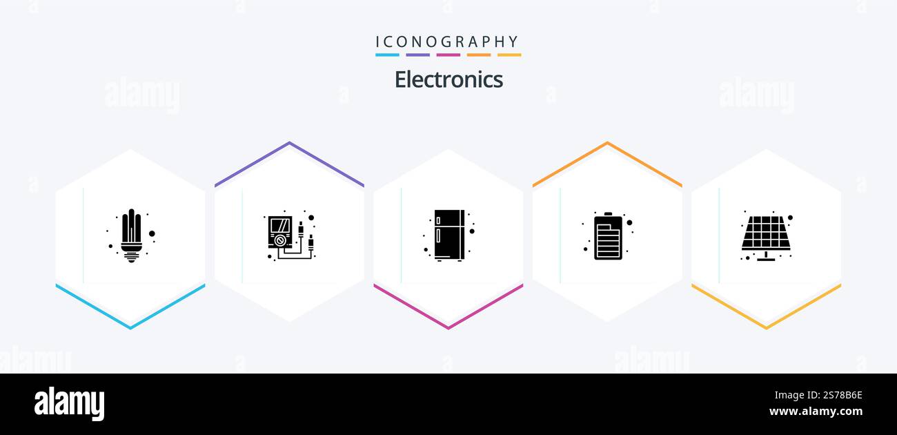 Electronics 25 Glyph icon pack including . eco. electronic device. battery. charging Stock Vector