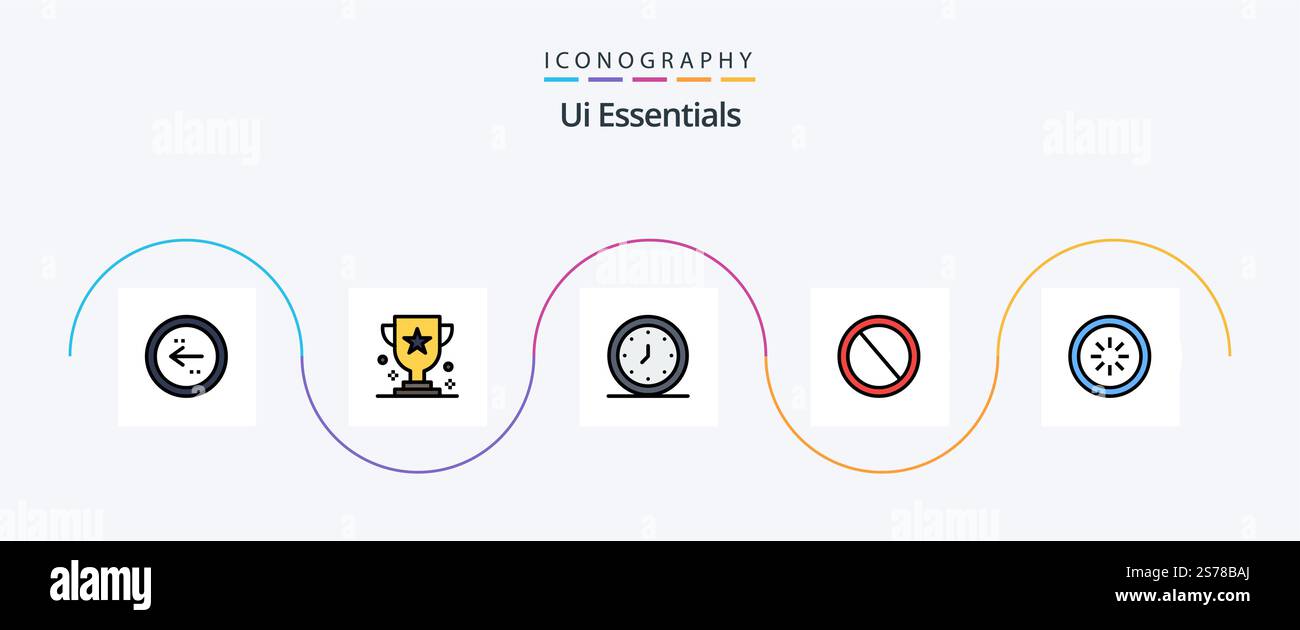 Ui Essentials Line Filled Flat 5 Icon Pack Including garbage. bin. prize. timer. clock Stock Vector