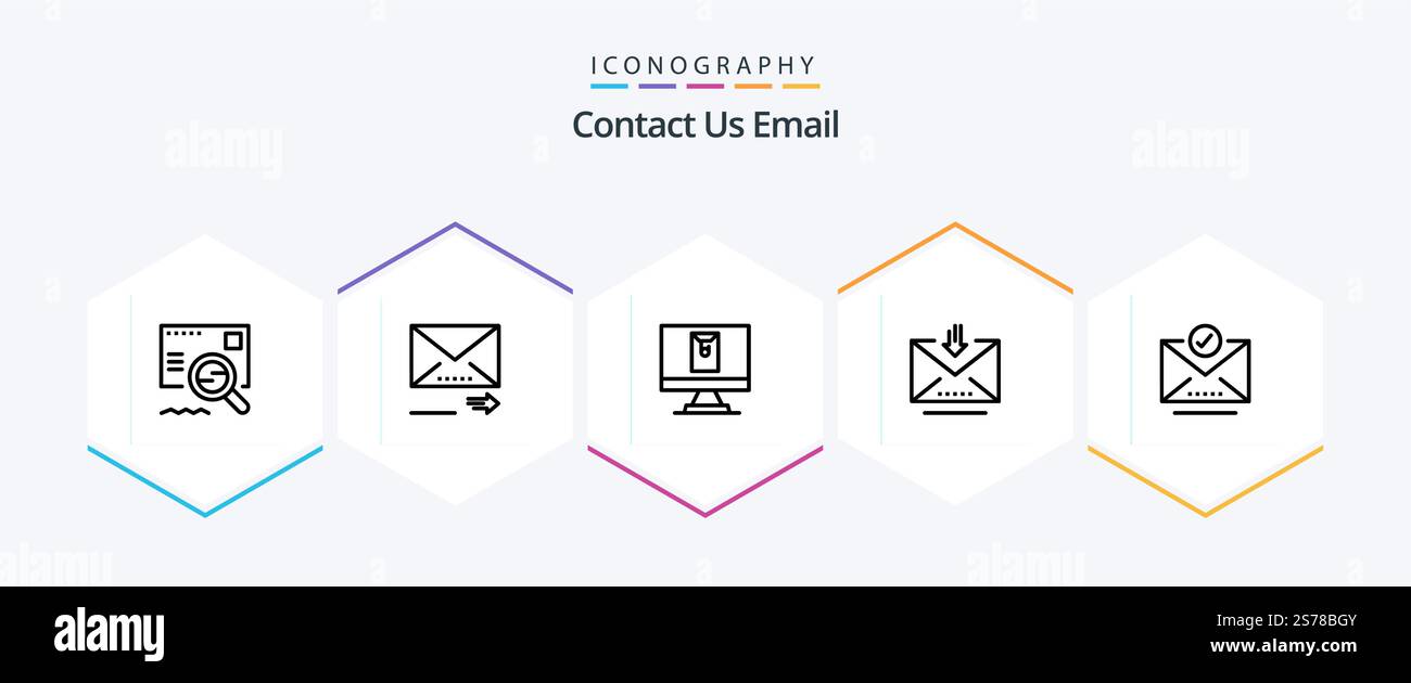 Email 25 Line icon pack including letter. check mark. email. retrieve. email Stock Vector