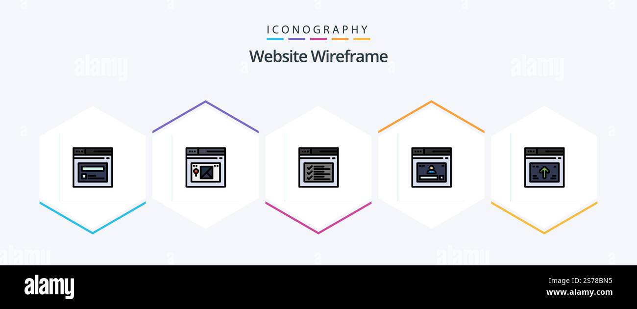Website Wireframe 25 FilledLine icon pack including website. page. text. internet. website Stock Vector