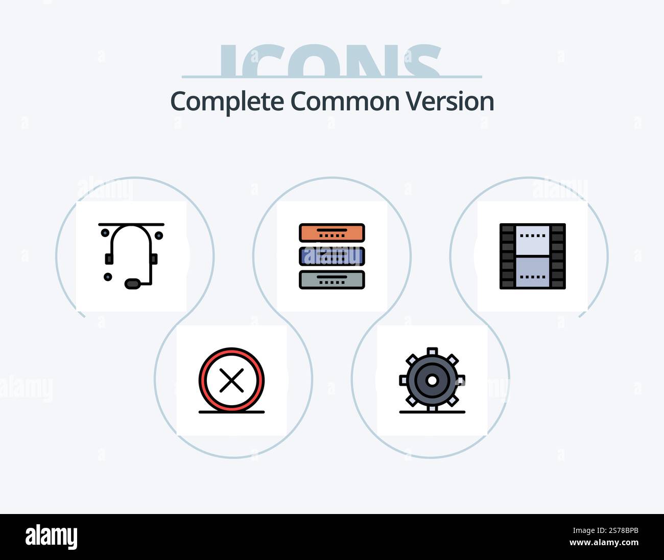 Complete Common Version Line Filled Icon Pack 5 Icon Design. maker. coffee. tools. beverage. letter Stock Vector