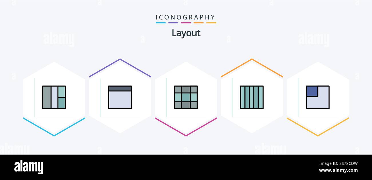 Layout 25 FilledLine icon pack including . Stock Vector