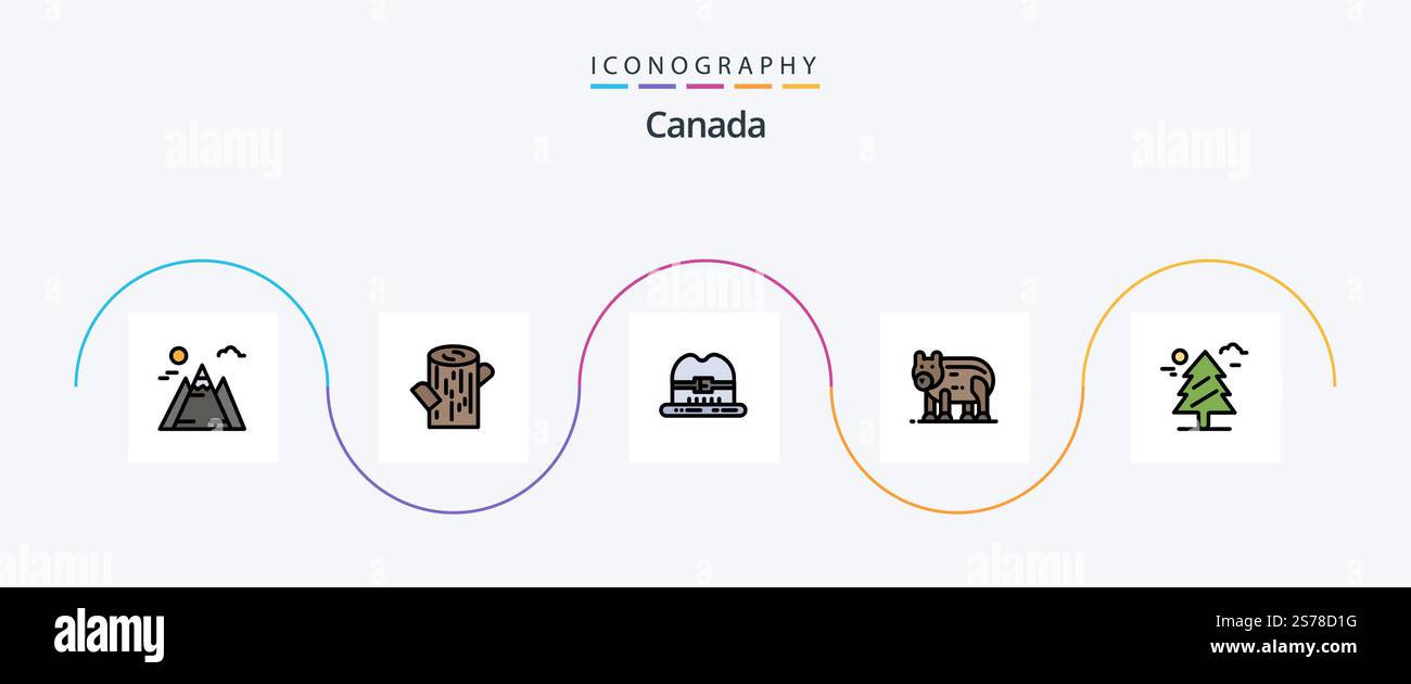 Canada Line Filled Flat 5 Icon Pack Including . weald. canada. tree. canada Stock Vector