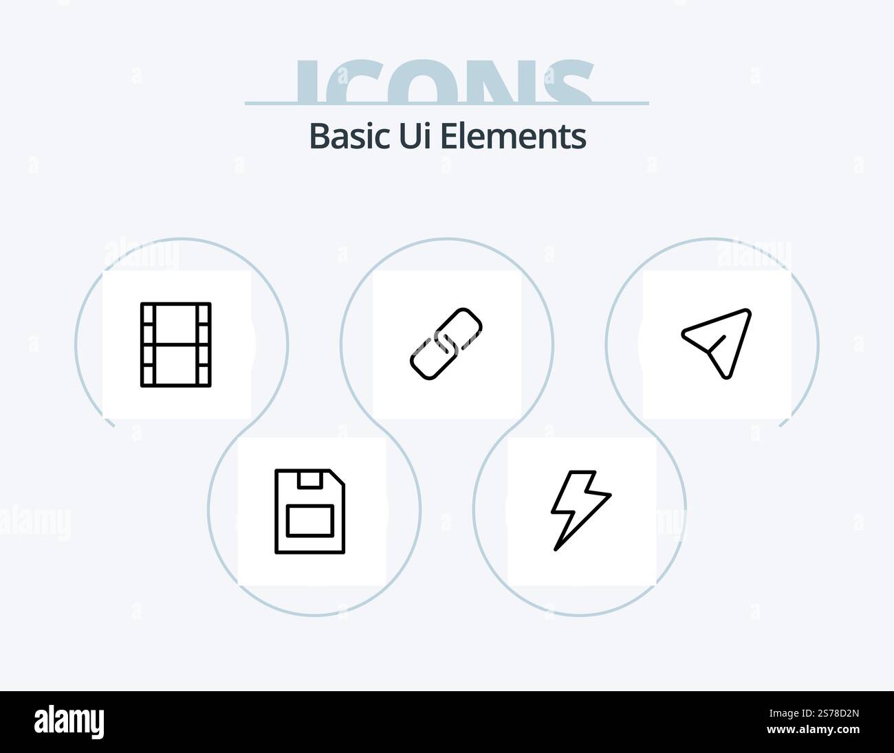 Basic Ui Elements Line Icon Pack 5 Icon Design. stopwatch. camposs. paper. media. pause Stock Vector