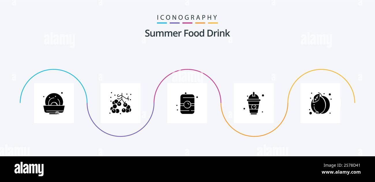 Summer Food Drink Glyph 5 Icon Pack Including summer. pack. food. juice ...