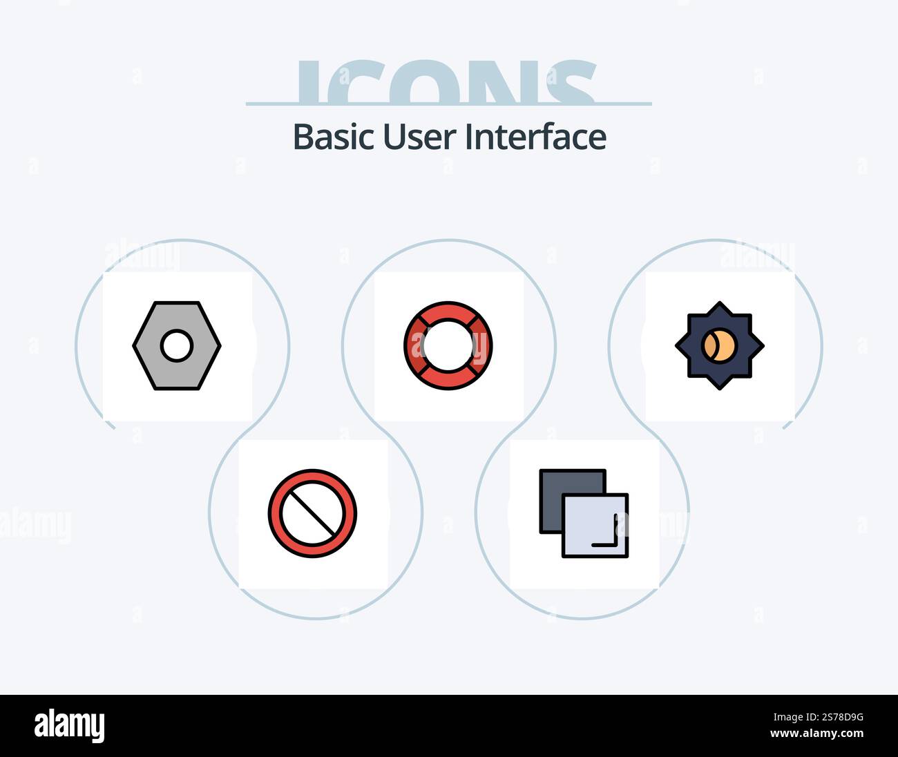 Basic Line Filled Icon Pack 5 Icon Design. basic. mobile. user. interface. application Stock Vector