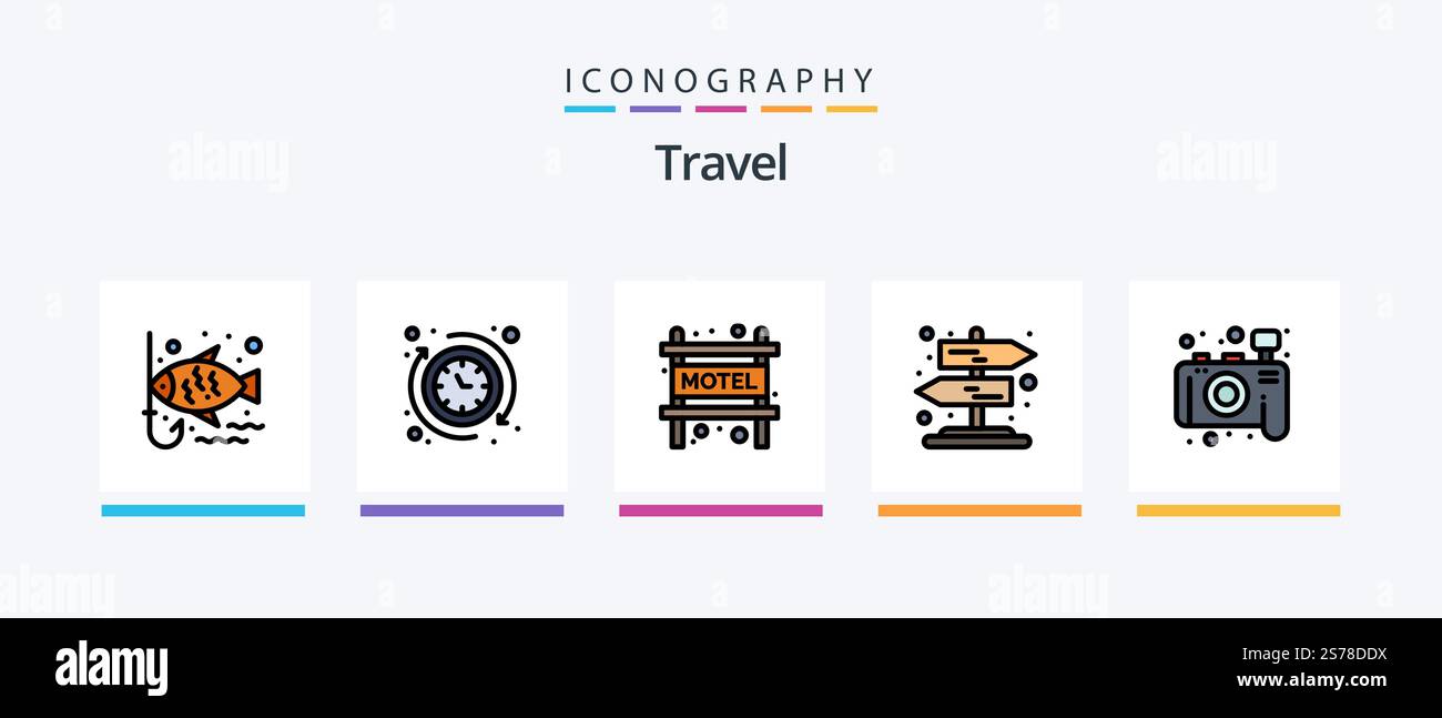 Travel Line Filled 5 Icon Pack Including map. distance. distance ...