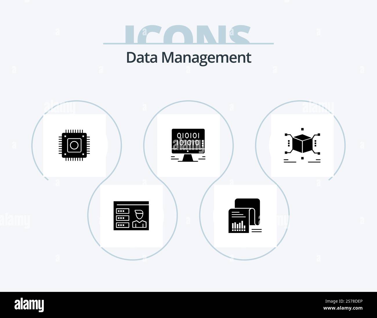 Data Management Glyph Icon Pack 5 Icon Design. data . computer. documents . microchip . chip Stock Vector