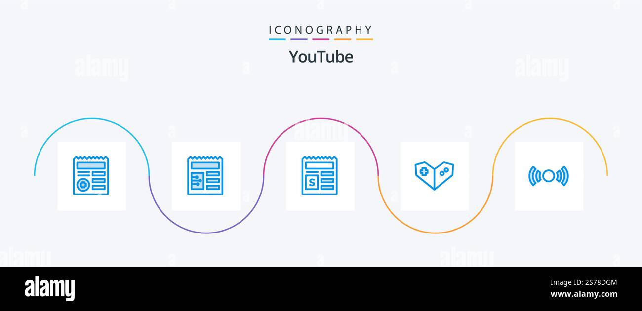 Youtube Blue 5 Icon Pack Including ui. essential. money. basic. videogame Stock Vector