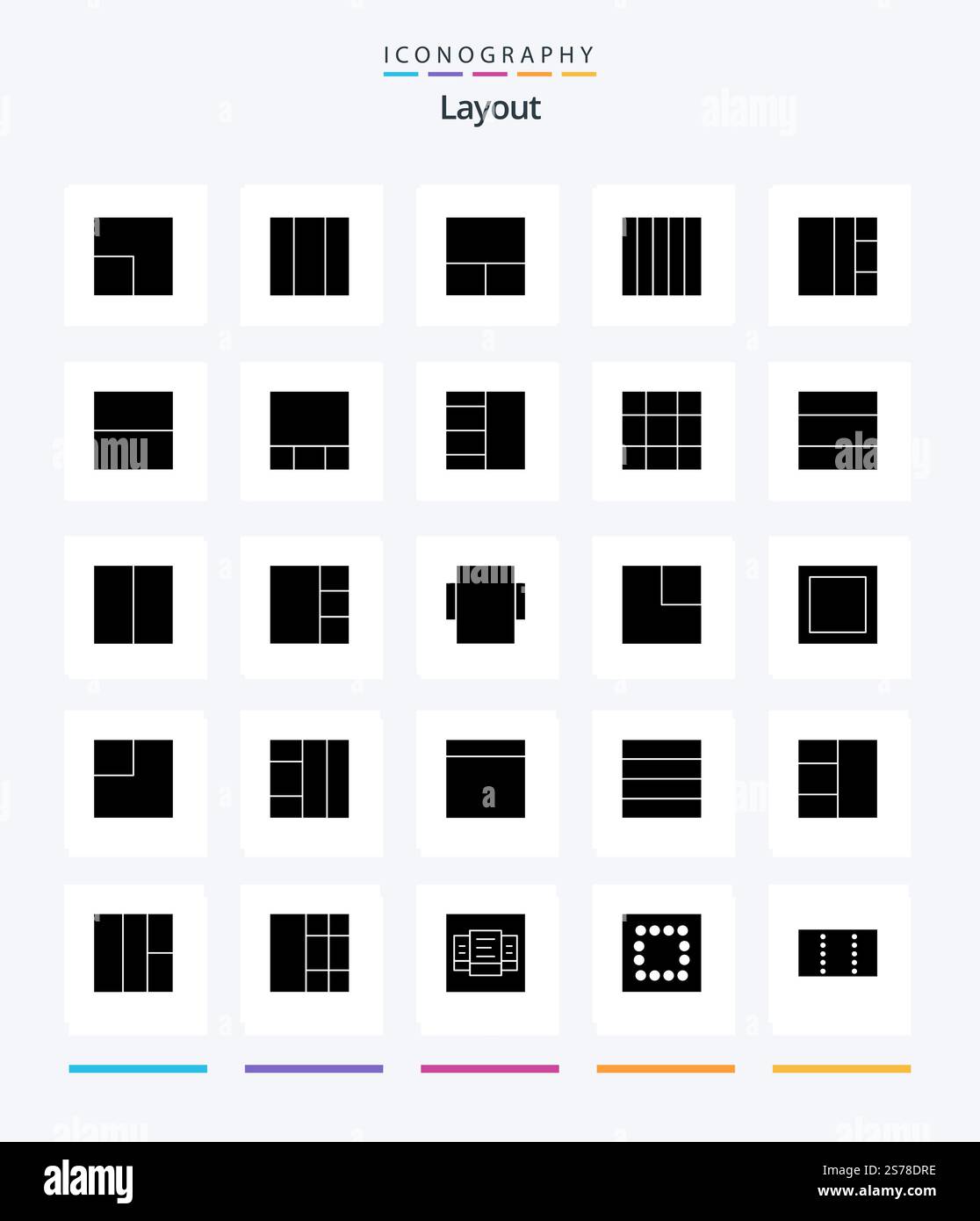 Creative Layout 25 Glyph Solid Black icon pack  Such As table. layout. view. wireframe. scale Stock Vector