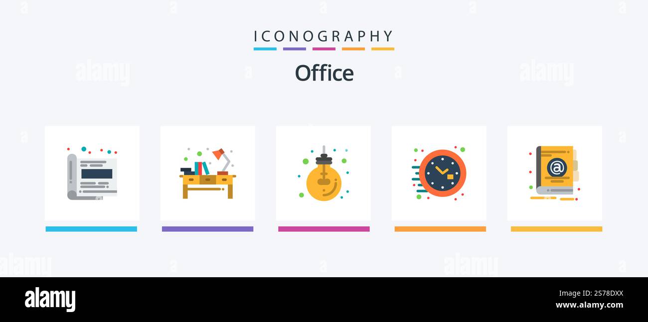 Office Flat 5 Icon Pack Including watch. office. workplace. clock ...