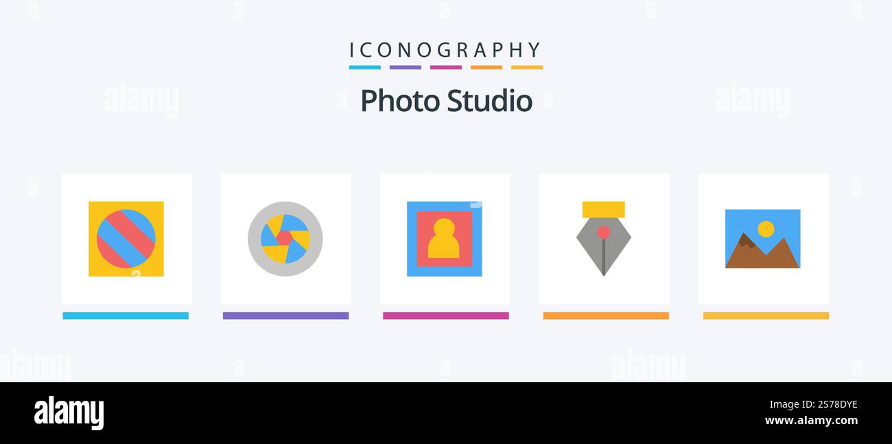 Photo Studio Flat 5 Icon Pack Including photo. photo. photo. pen ...