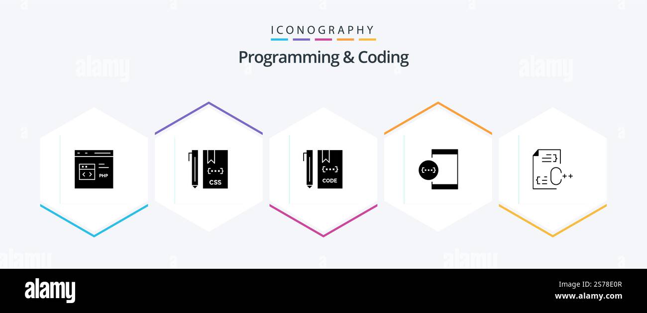Programming And Coding 25 Glyph icon pack including develop. app. develop. file. develop Stock Vector