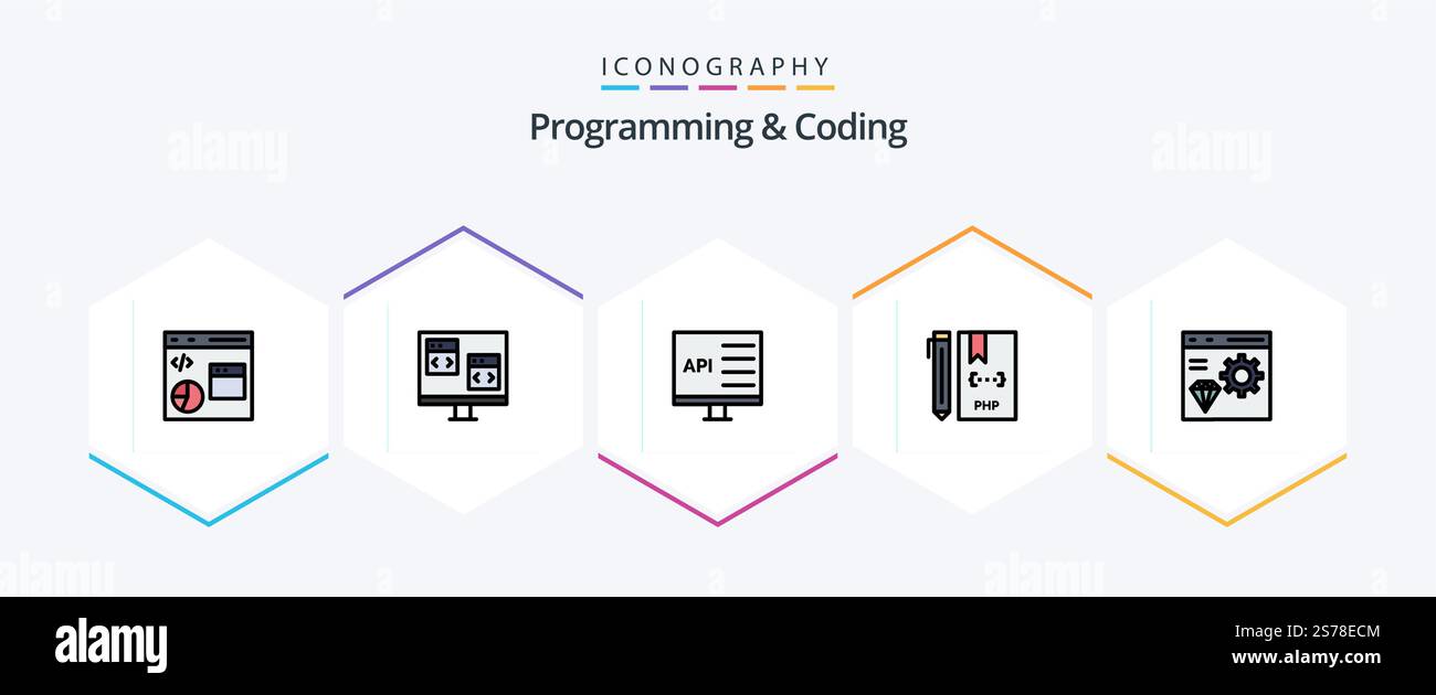 Programming And Coding 25 FilledLine icon pack including coding. app. develop. php. development Stock Vector