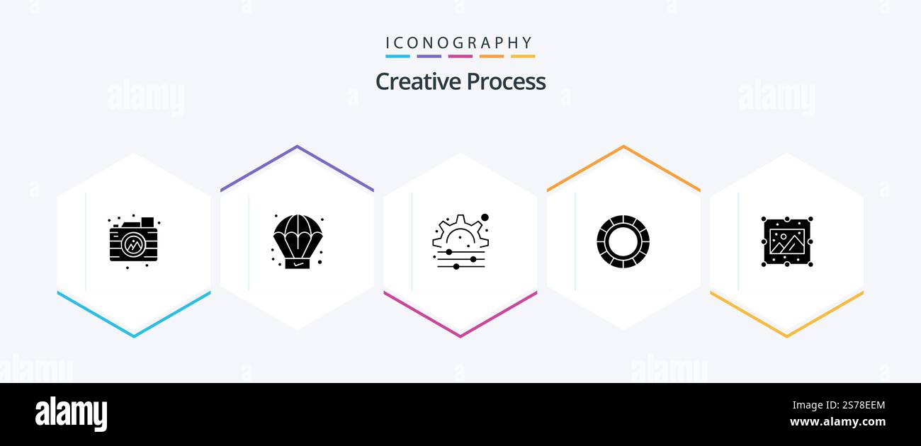 Creative Process 25 Glyph icon pack including . picture. process. process. process Stock Vector