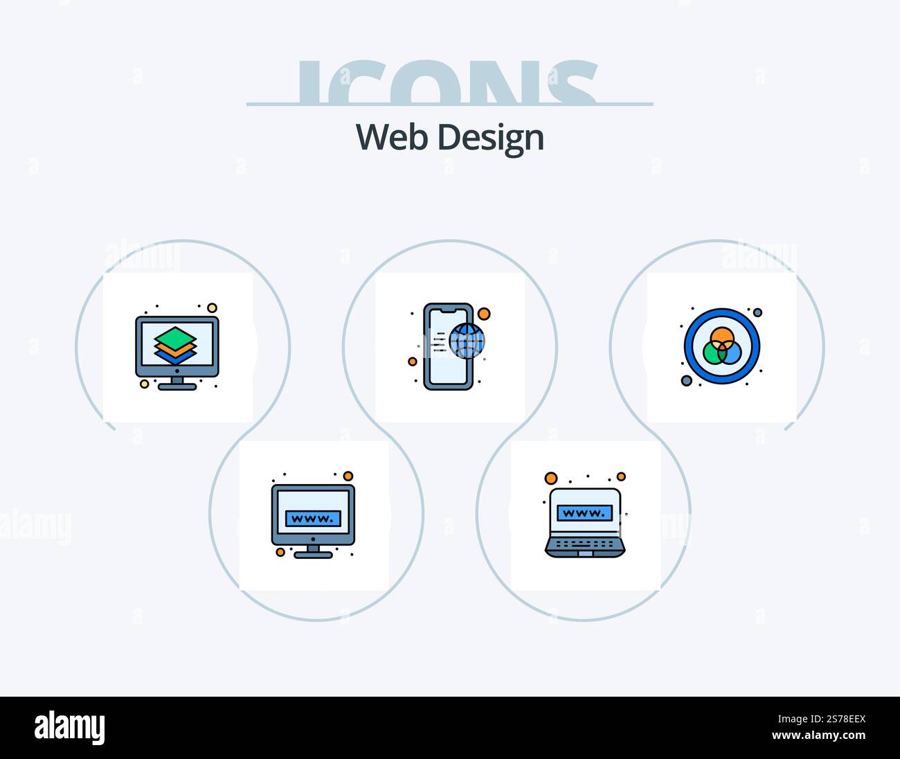 Web Design Line Filled Icon Pack 5 Icon Design. . web. expensive. homepage. web Stock Vector