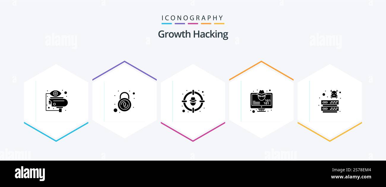 Hacking 25 Glyph icon pack including virus. hacker. security. computer. protection Stock Vector