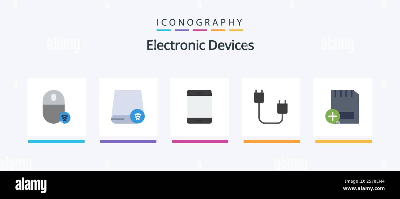 Devices Flat 5 Icon Pack Including devices. computers. gadget. ipad. gadget. Creative Icons Design Stock Vector