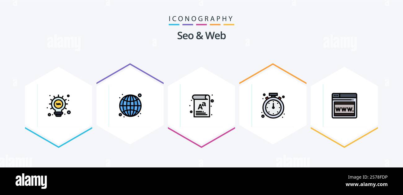 Seo and Web 25 FilledLine icon pack including web. time. document. mobile. alert Stock Vector