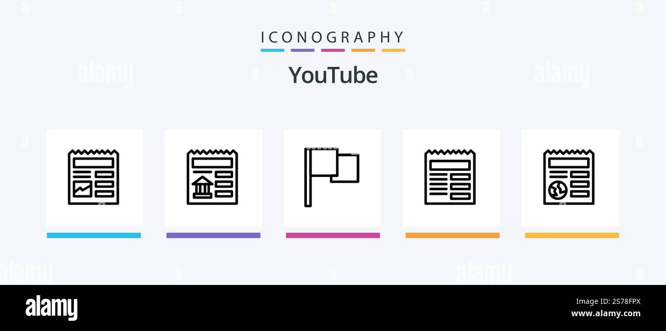 Youtube Line 5 Icon Pack Including globe. basic. gear. mark. help. Creative Icons Design Stock Vector