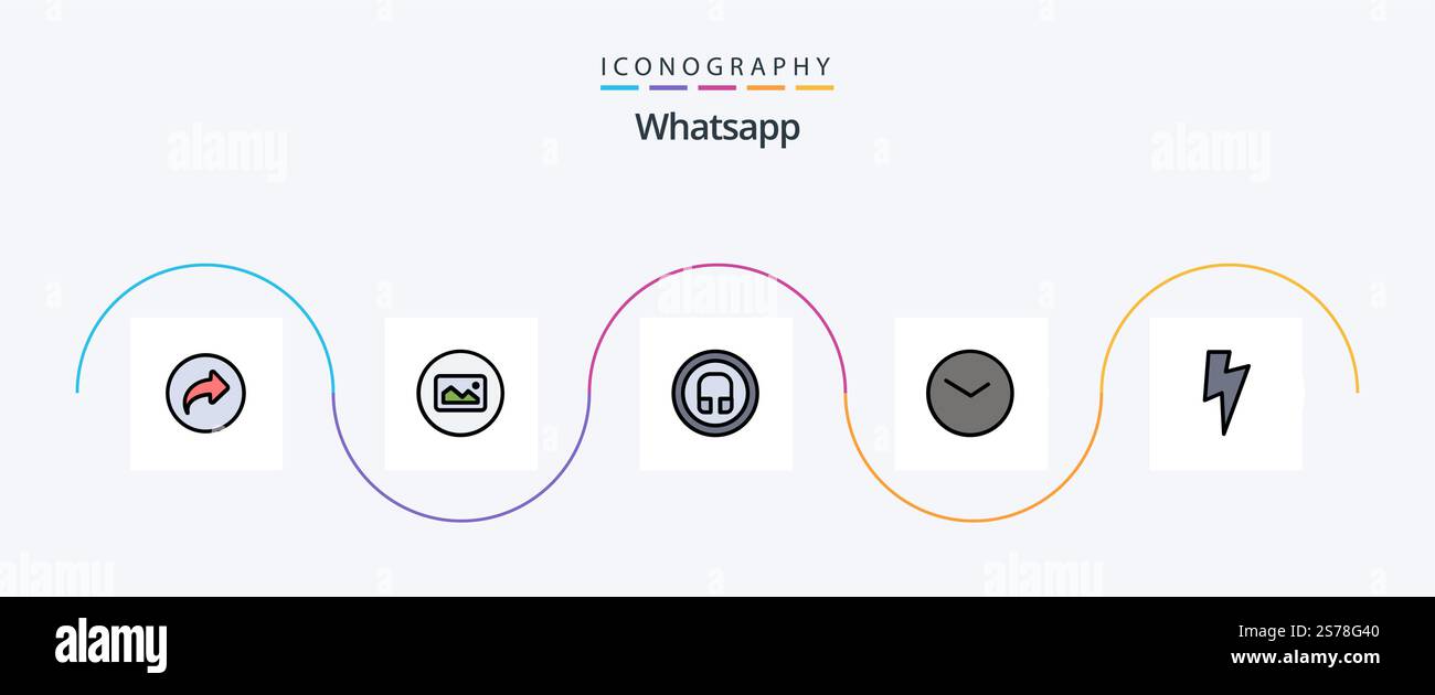 Whatsapp Line Filled Flat 5 Icon Pack Including basic. clock. earphone. time. basic Stock Vector