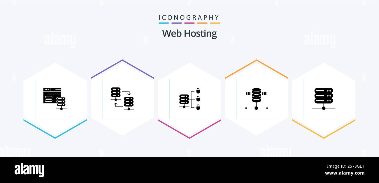 Web Hosting 25 Glyph icon pack including server . computing . server rack . secure web server Stock Vector