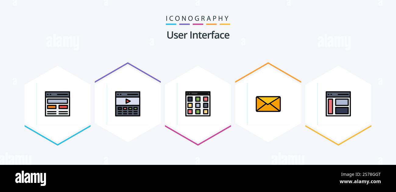 User Interface 25 FilledLine icon pack including sidebar. interface. user. communication. user Stock Vector