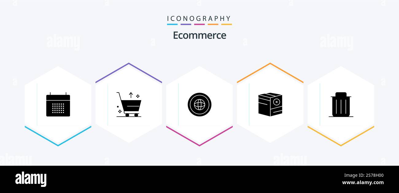 Ecommerce 25 Glyph icon pack including no. commerce. from. box. international Stock Vector