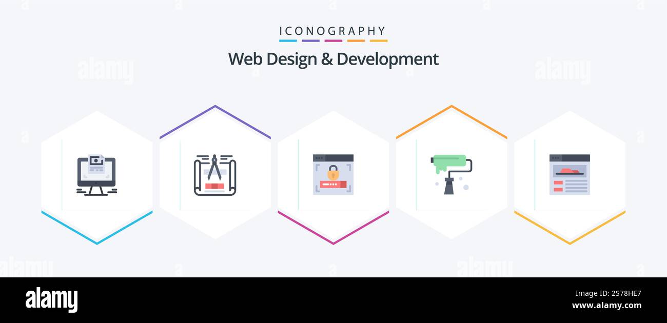 Web Design And Development 25 Flat icon pack including . site. security. design. creative Stock Vector