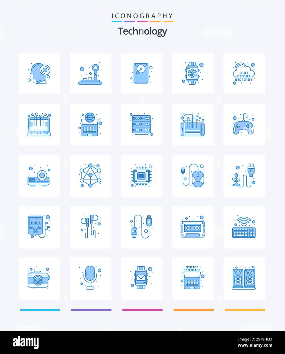 Creative Technology 25 Blue icon pack  Such As cloud. feature. data. watch. device Stock Vector