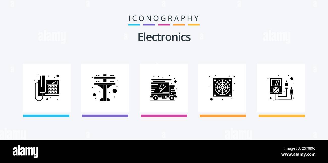 Electronics Glyph 5 Icon Pack Including . meter. packet. electronics. fan. Creative Icons Design Stock Vector
