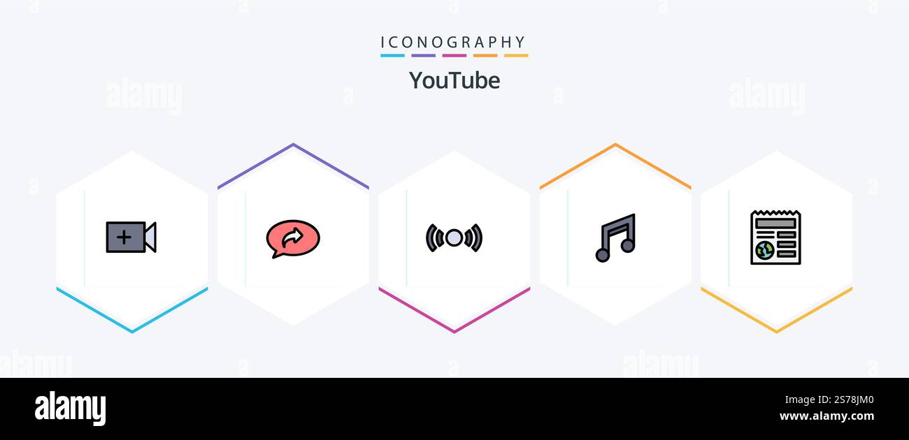 Youtube 25 FilledLine icon pack including basic. mobile. essential. design. app Stock Vector