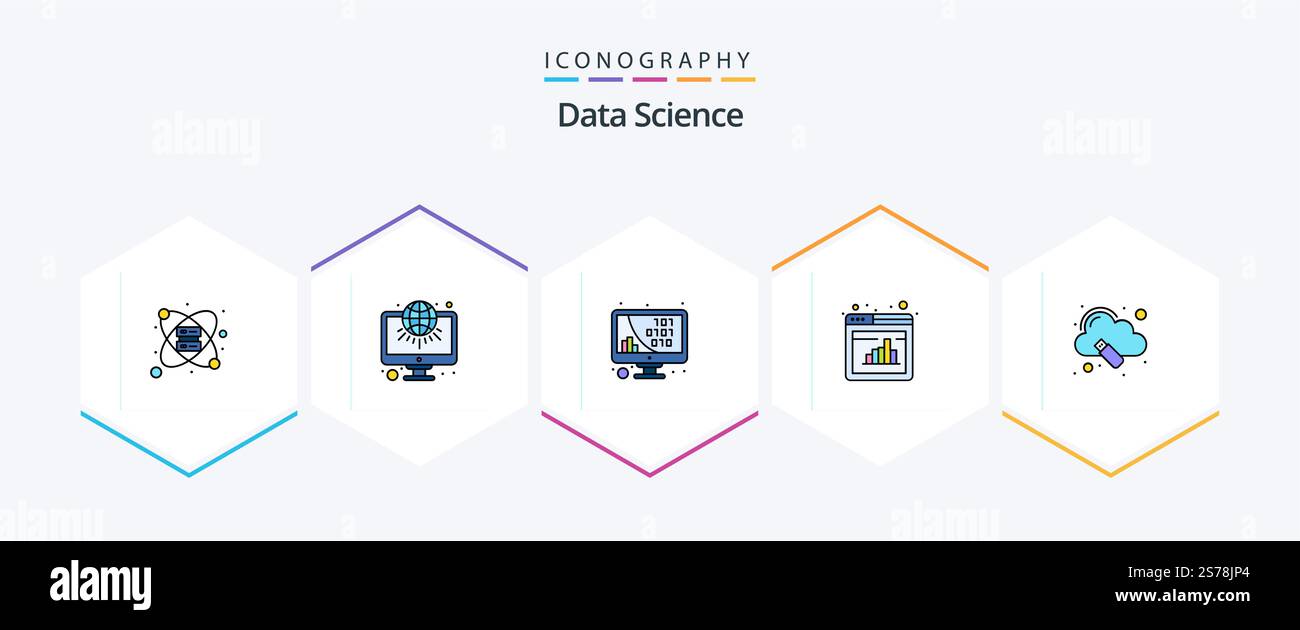 Data Science 25 FilledLine icon pack including graph. online. code ...