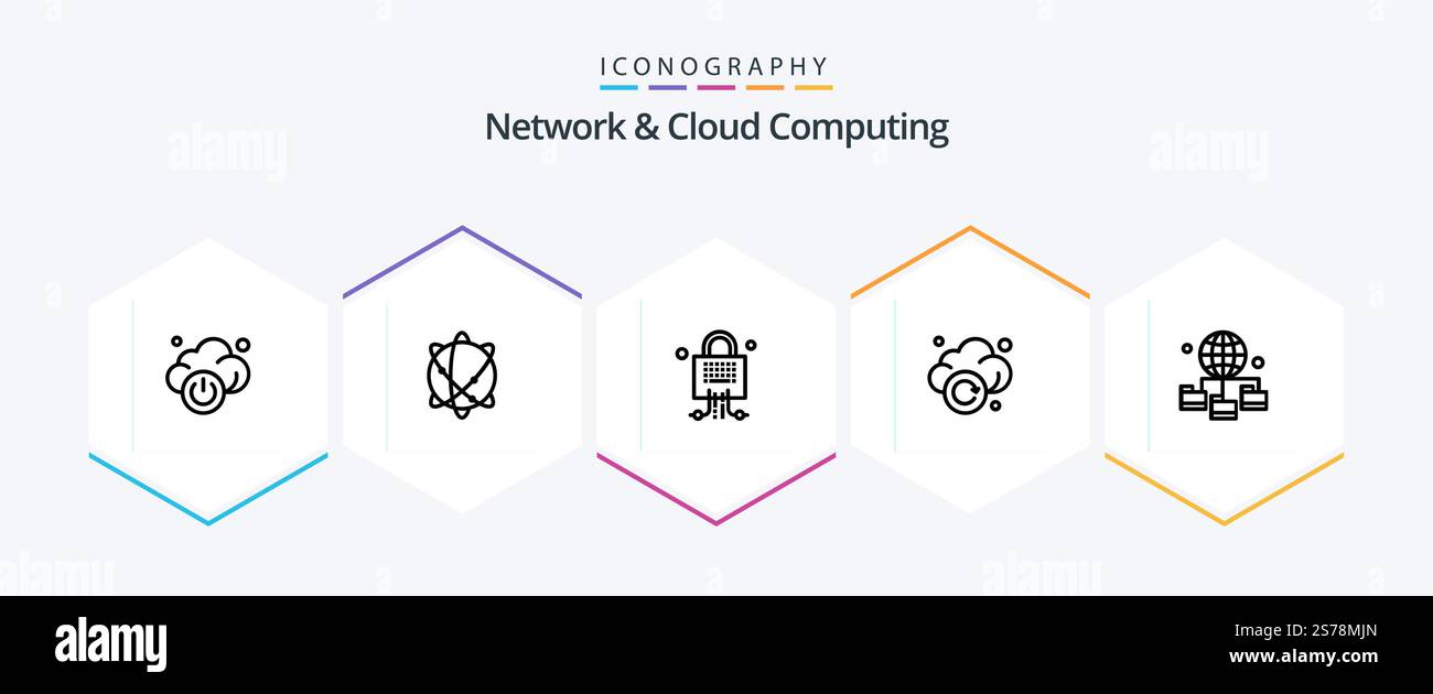 Network And Cloud Computing 25 Line icon pack including technology. globe. locked. technology. refresh Stock Vector