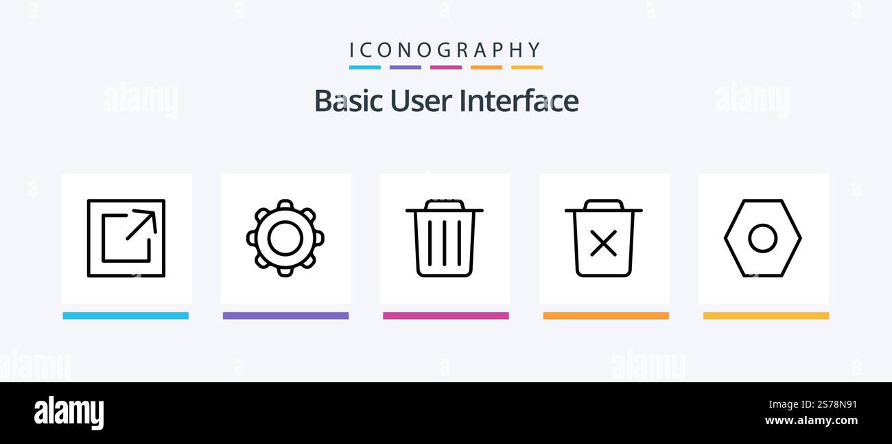 Basic Line 5 Icon Pack Including delete. basic. copy. set. cube. Creative Icons Design Stock Vector