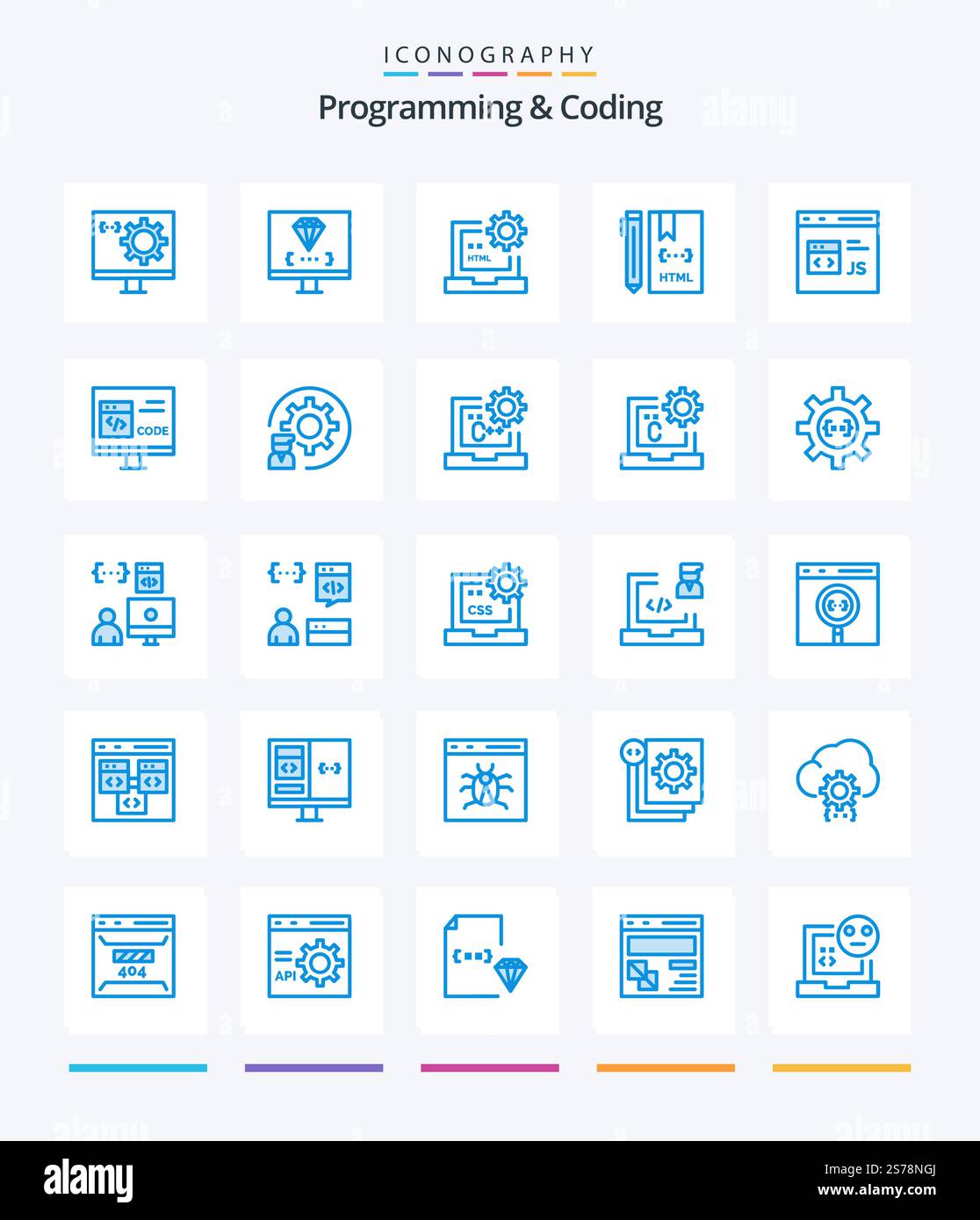 Creative Programming And Coding 25 Blue icon pack  Such As coding. app. development. js. develop Stock Vector