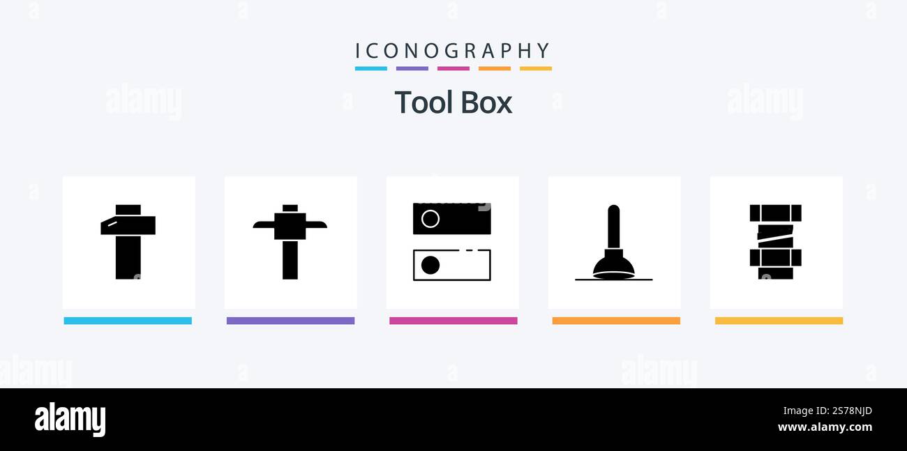 Tools Glyph 5 Icon Pack Including . tools. engineering. carpenter. Creative Icons Design Stock Vector